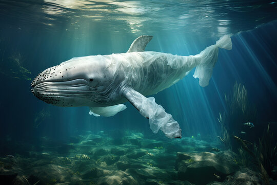 plastic crisis save the ocean A plastic bag A whale
