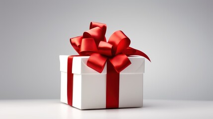 Fototapeta premium white gift box with red bow,