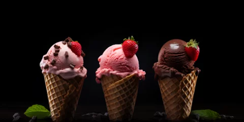 Foto auf Alu-Dibond ice cream cone with chocolate.Red Strawberry Ice Cream Cone Temptation.Sweet Symphony.AI Generative  © aamir