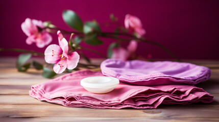 Obraz na płótnie Canvas Reusable cloth pads and menstrual cup. Zero waste
