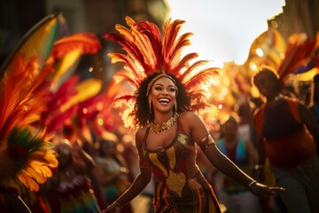 Vibrant Celebration of Brazilian Carnival with Dancers in Colorful Costumes