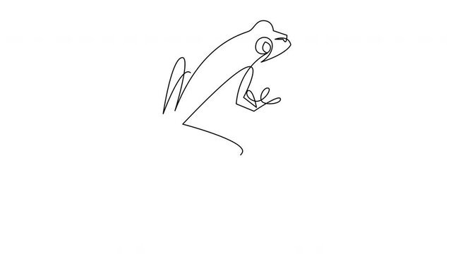 Self drawing simple animation of tree frog continuous line drawing. Wildlife concept one line art. Minimalist style animal illustration drawn by single line.