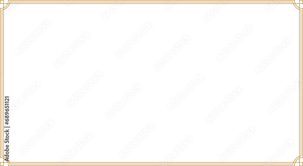 Poster rectangle outline stroke gold frame for web presentation, horizontal border with 15.5x8.5 scale rati