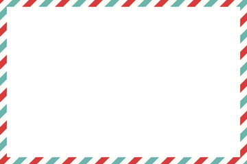 Blank airmail envelope frame, border with green and red striped line in christmas theme with 6x4 scale ratio for decoration, cutout, isolated.