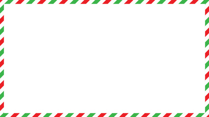 Red, green ,white blank airmail envelope frame border with striped line pattern in christmas theme for web, presentation, video thumbnail, vector illustration. - obrazy, fototapety, plakaty
