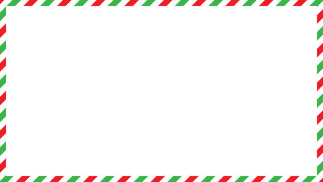 Red, green ,white blank airmail envelope frame border with striped line pattern in christmas theme for web, presentation, video thumbnail, vector illustration.