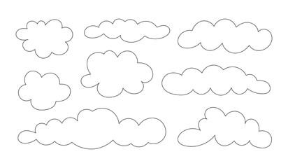 Cumulus clouds drawing. Coloring Page. Collection image cloud sky symbol. Vector drawing. Set of design elements.