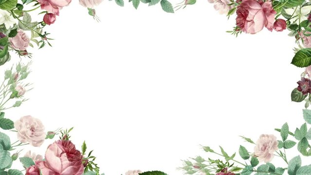 Elegant Floral Animation on a Green Screen Background with Hand-Drawn Leaves and Flowers
