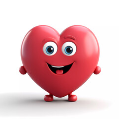 Heart Character Isolated on White Background. 3d style illustration.