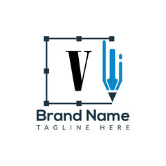 Education Logo On Letter V Template. Initial Educational Sign Concept Template	
