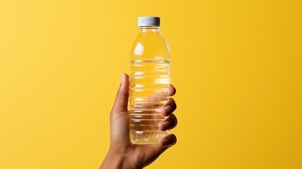 Holding plastic water bottle mockup - obrazy, fototapety, plakaty