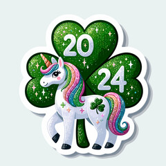 unicorn , shamrock, 2024 happpy new year