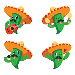 Set of cute cactus with colorful. Vector illustration.