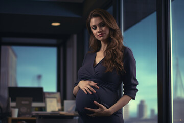 a portrait of a pregnant businesswoman at her office