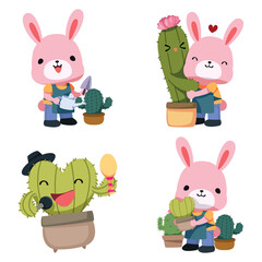 Set of cute cactus with colorful. Vector illustration.