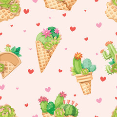 Set of cute cactus with colorful. Vector illustration.