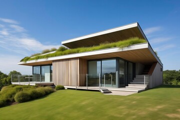 Fototapeta na wymiar Eco home illustration of a futuristic ultra modern Environmentally friendly green house
