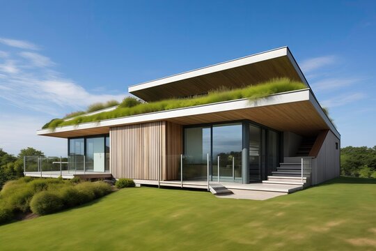 Eco home illustration of a futuristic ultra modern Environmentally friendly green house