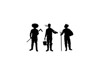 Worker and farmer silhouettes. Farmer silhouettes farmer SVG EPS PNG. Vector silhouette of farmer with a pitchfork, joe. Gardener, field, agriculture.