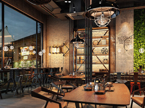 modern restaurant cafe interior. 3d render