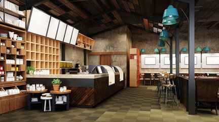 modwern cafe restaurant, 3d rendering