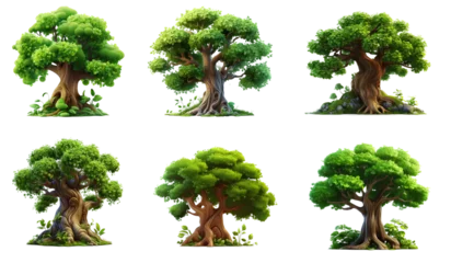 Papier Peint photo Lavable Chambre denfants Collection of 3d cartoon clipart green trees isolated on white and transparent background