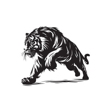 recommend clip art: Tiger Silhouette: Roaring Wild Cat Attack Scene Vector Illustration Black Vector Tiger Attacking Silhouette
                    