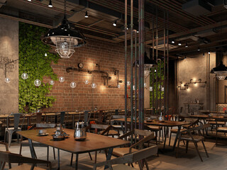 modwern cafe restaurant, 3d rendering