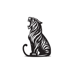 Powerful Tiger Attack Silhouette with Roaring Intensity - Black Vector Tiger Roaring Silhouette
