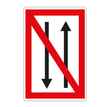 Sign of the navigation code for inland waterways: Prohibition to cross or overtake