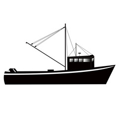 Trawler for industrial fishing on white bottom