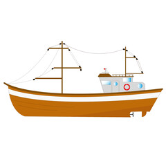 Trawler for industrial fishing on white bottom