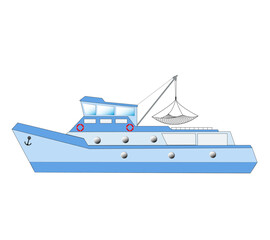 Trawler for industrial fishing on white bottom