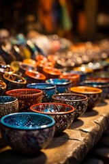 Traditional Iraqi handicrafts displayed in a local souk, Generative AI