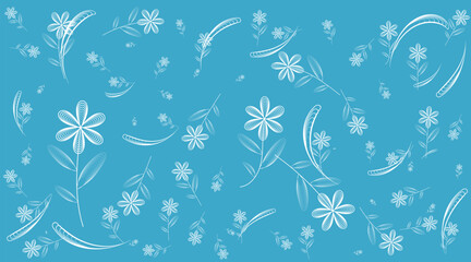 Fototapeta na wymiar Vector floral seamless fabric background blue background