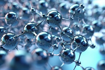 Anamorphic abstract spheres molecular structure neural network. High technology and modern science. Illustration of a futuristic technology embodiment of a sci-fi neural network.