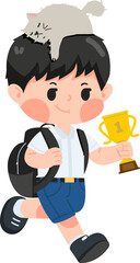 Kid boy student with trophy education concept