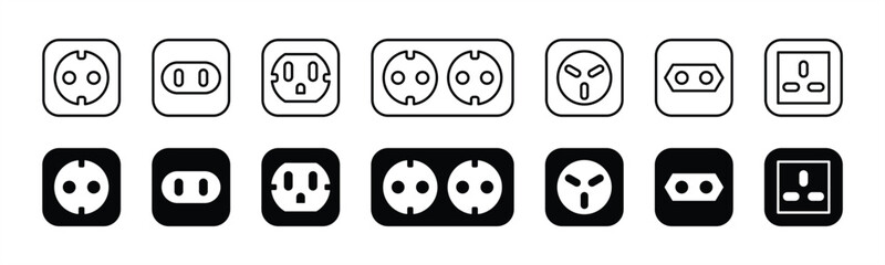 Electrical outlet icon. Electrical socket power plug thin line and flat icon symbol. Vector illustration