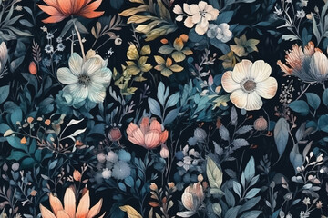 seamless abstract floral nature pattern illustration background - obrazy, fototapety, plakaty