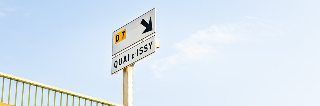 Quai d'Issy and D7 road sign on the Peripherique near Paris, France