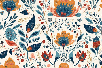 Boho flower illustration bohemian floral seamless pattern - obrazy, fototapety, plakaty
