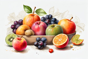 Contemporary fruit branding illustrated paper, white background