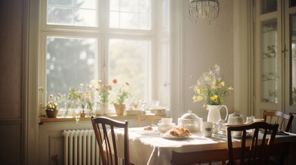 Window. Minimalist lifestyle. Beautiful morning. Minimalistic Scandinavian interior, with a simple beautiful composition. Cozy workday styled photo. Spring or Summer