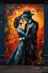 Tango-themed street mural with vibrant colors, Generative AI - obrazy, fototapety, plakaty