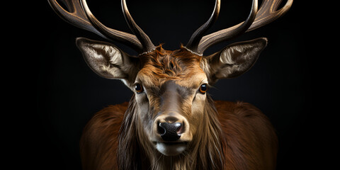 Striking Deer Portrait in Darkness Deer head with antlers on black background.AI Generative 