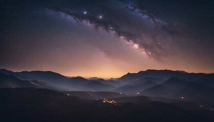 Milky Way over the mountains at night.