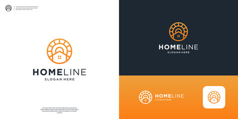 Geometric home and sun logo design template - obrazy, fototapety, plakaty