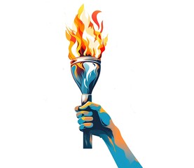 Hand holding the Olympic torch is a bright, colorful illustration of the Olympic Games symbol. - obrazy, fototapety, plakaty