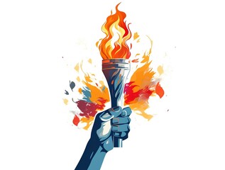 Hand holding the Olympic torch is a bright, colorful illustration of the Olympic Games symbol. - obrazy, fototapety, plakaty