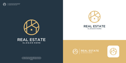 Minimalist home logo design with line art style